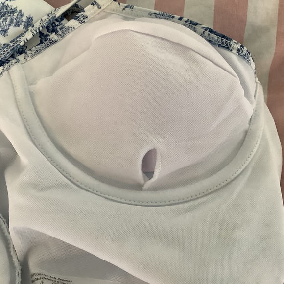 Tolie Corset One Piece Swimsuit Womens size L Blue White Country Scene - Picture 7 of 8